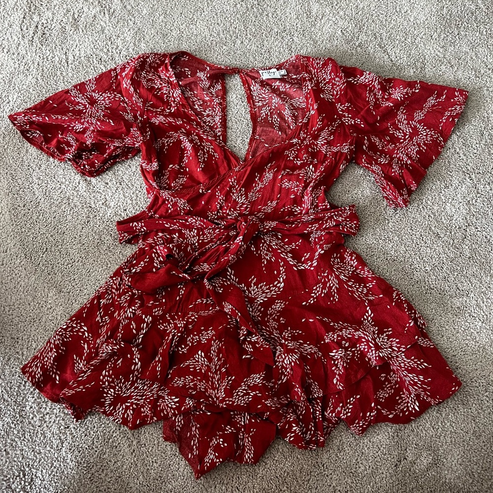 Patterned Romper, Short Sleeve with zip and tie